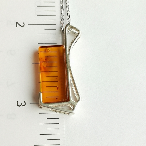 New sterling silver modernist Amber Pendant necklace - Picture 6 of 7